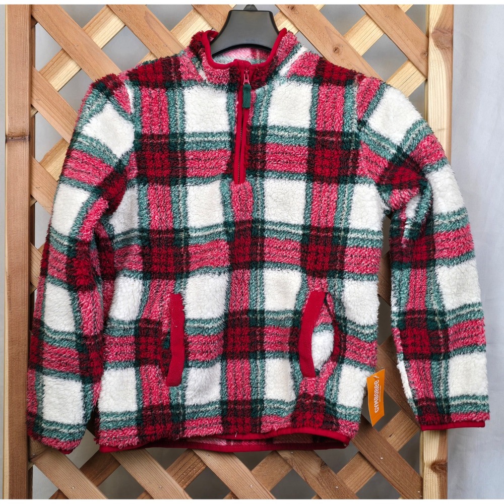 Gymboree Plaid Quarter Zip Fleece Pullover Boys Sz 10 Halo White Red Green NWT